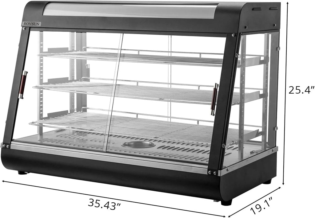 3-Tier Electric Pizza Warmer Display Case with LED Lighting and Glass Door C892
