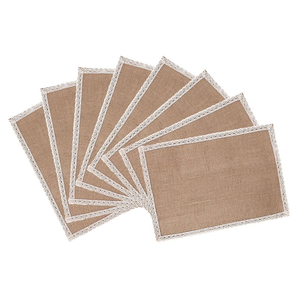 8Pcs Linen Table Mat Lace Placemat Set Natural Woven Tableware Mat Wedding Party Decoration