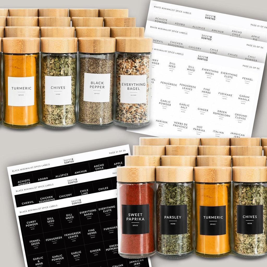 Glass Spice Jars with Bamboo Lids, 4oz Seasoning Containers with Labels E774
