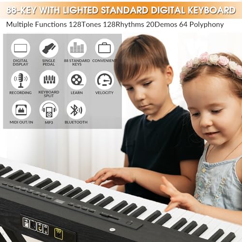 88 Key Semi Weighted Digital Piano with Lighted Keys, Stand, Case, Pedal, Headphone K75192