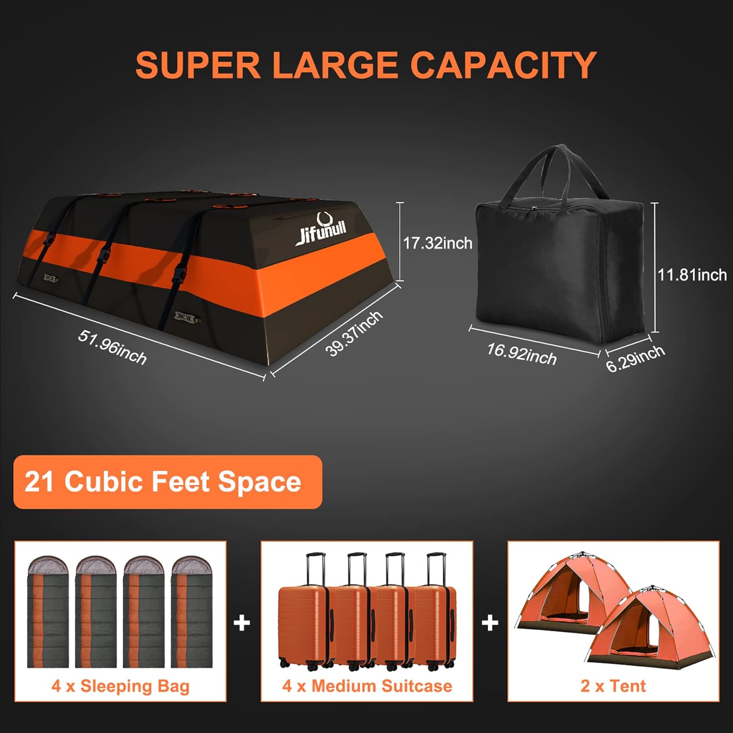 Rooftop Cargo Carrier Bag 21 Cubic Feet, Waterproof Soft-Shell Roof Rack with Anti-Slip Mat M640