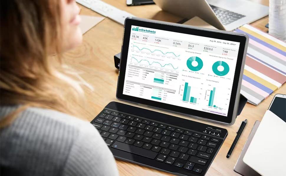 Tablet 10 inch with Keyboard Case, 12GB RAM, 1280x800 IPS HD Touch Screen E354