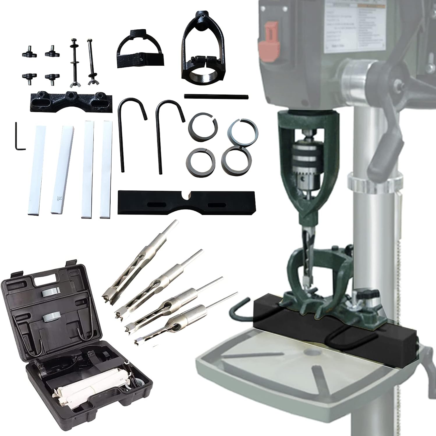 TWSOUL Bench Drill Locator Set, Square Hole Chisel Drilling Machine Woodworking Bench Mortiser Location Tool, Mortising Attachment Kit for Mortising Chisels Tenoning Drilling Machine