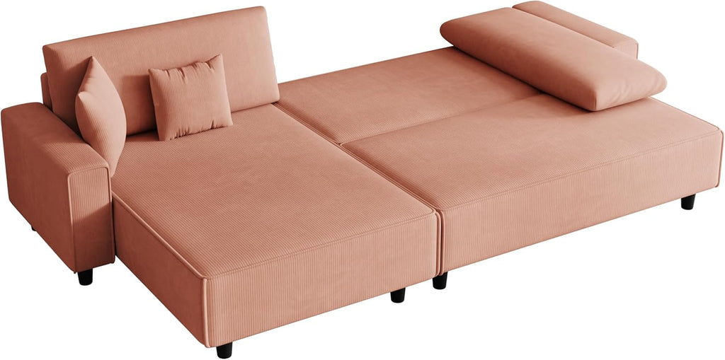 Orange Corduroy Sofa Bed with 2 Pillows A279501