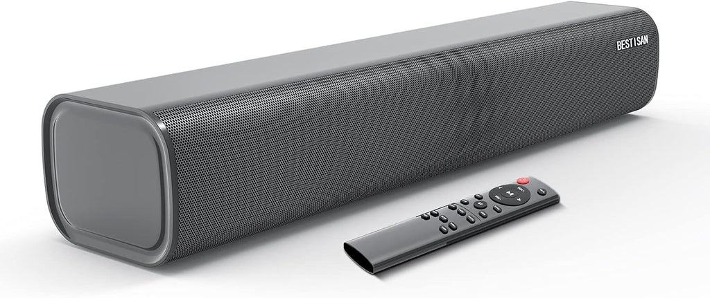 Sound Bar, BESTISAN Sound Bars for TV with Bass/Treble Adjustable,Wireless Bluetooth 5.0/AUX/Optical/Coax Input, 21 Inch, DSP Technology, Remote Control