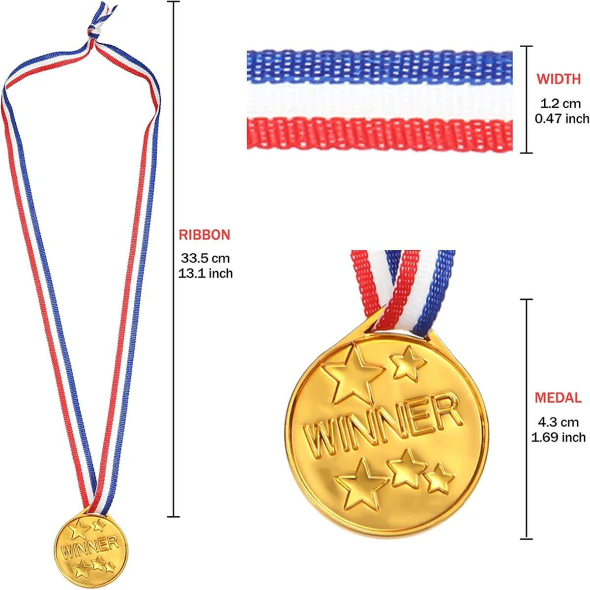 Gold Plastic Winner Medals for Kids Sports Competition Party Favors X81897