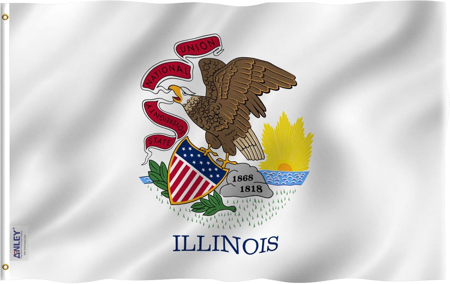 Anley Fly Breeze 3x5 Foot Illinois State Flag - Vivid Color and Fade Proof - Canvas Header and Double Stitched - Illinois IL Flags Polyester with Brass Grommets 3 X 5 Ft