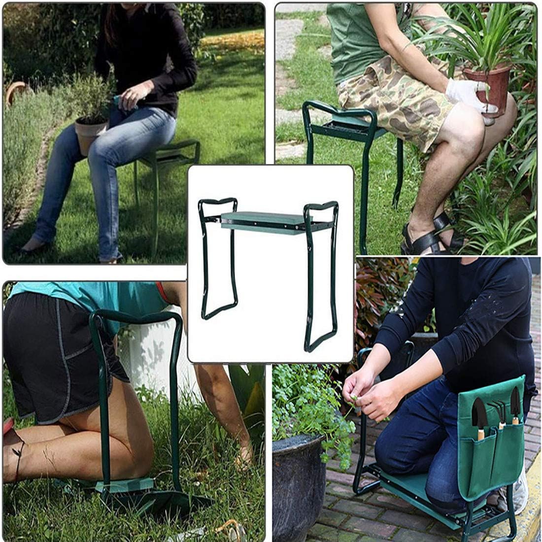 Foldable Garden Kneeler Seat with Tool Pouch and Soft Pad U36813