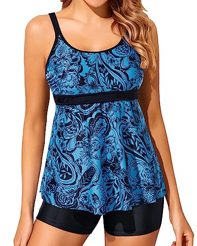 Yonique Two Piece Tankini Bathing Suits for Women Tummy Control Swimsuits with Boy Shorts Modest Swimwear