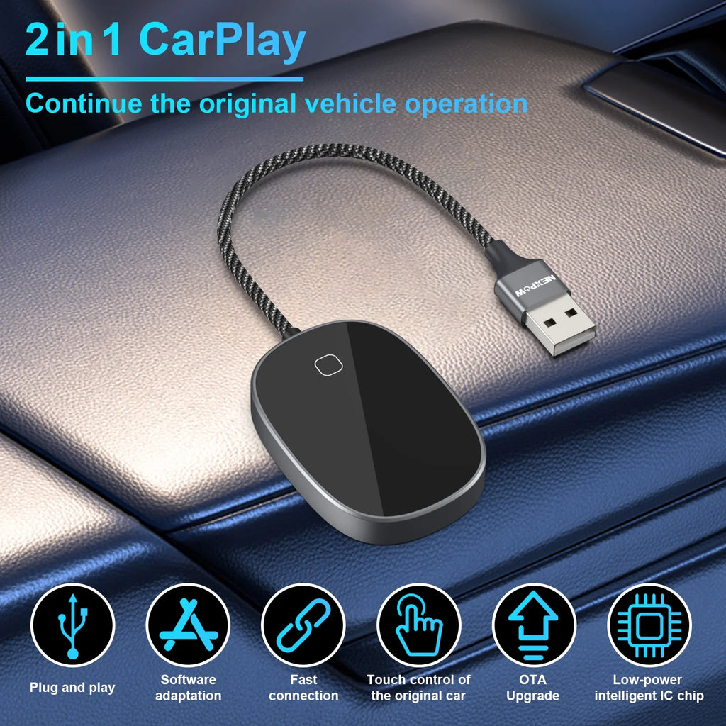 Wireless CarPlay & Android Auto Car Adapter, Dual Connect, Plug & Play Dongle J816