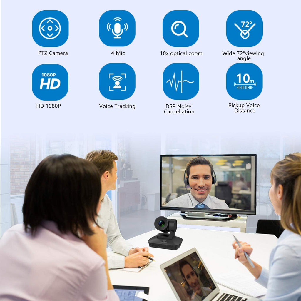 HD 1080P PTZ Conference Camera with 4 Microphones Array, 10X Optical Zoom, Voice Tracking L1459