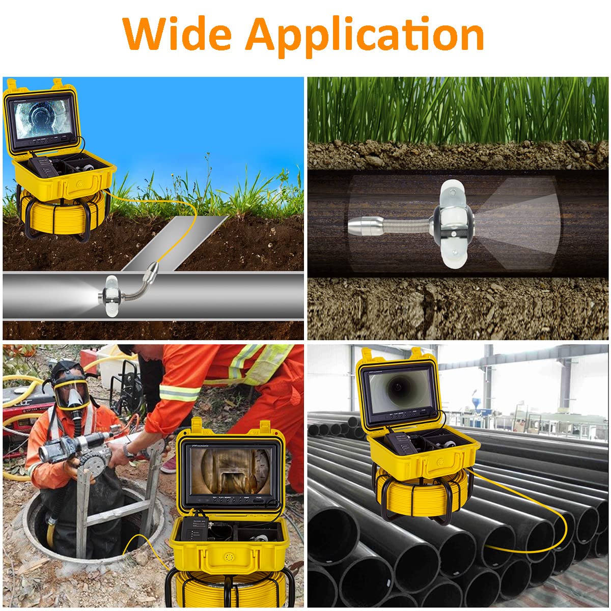 Pipe Inspection Camera with 9" LCD Screen, IP68 Waterproof, DVR Recording G2802