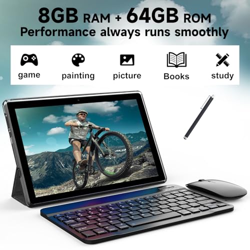 10 inch 2 in 1 Tablet with Keyboard Mouse Case Stylus, 8GB+64GB, IPS Touch Screen G53405