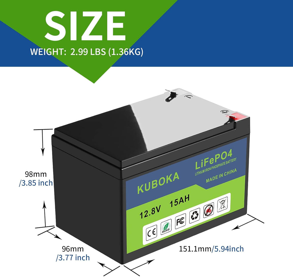 12V 15Ah LiFePO4 Lithium Battery with BMS, Deep Cycle, Pack of 2 M6331