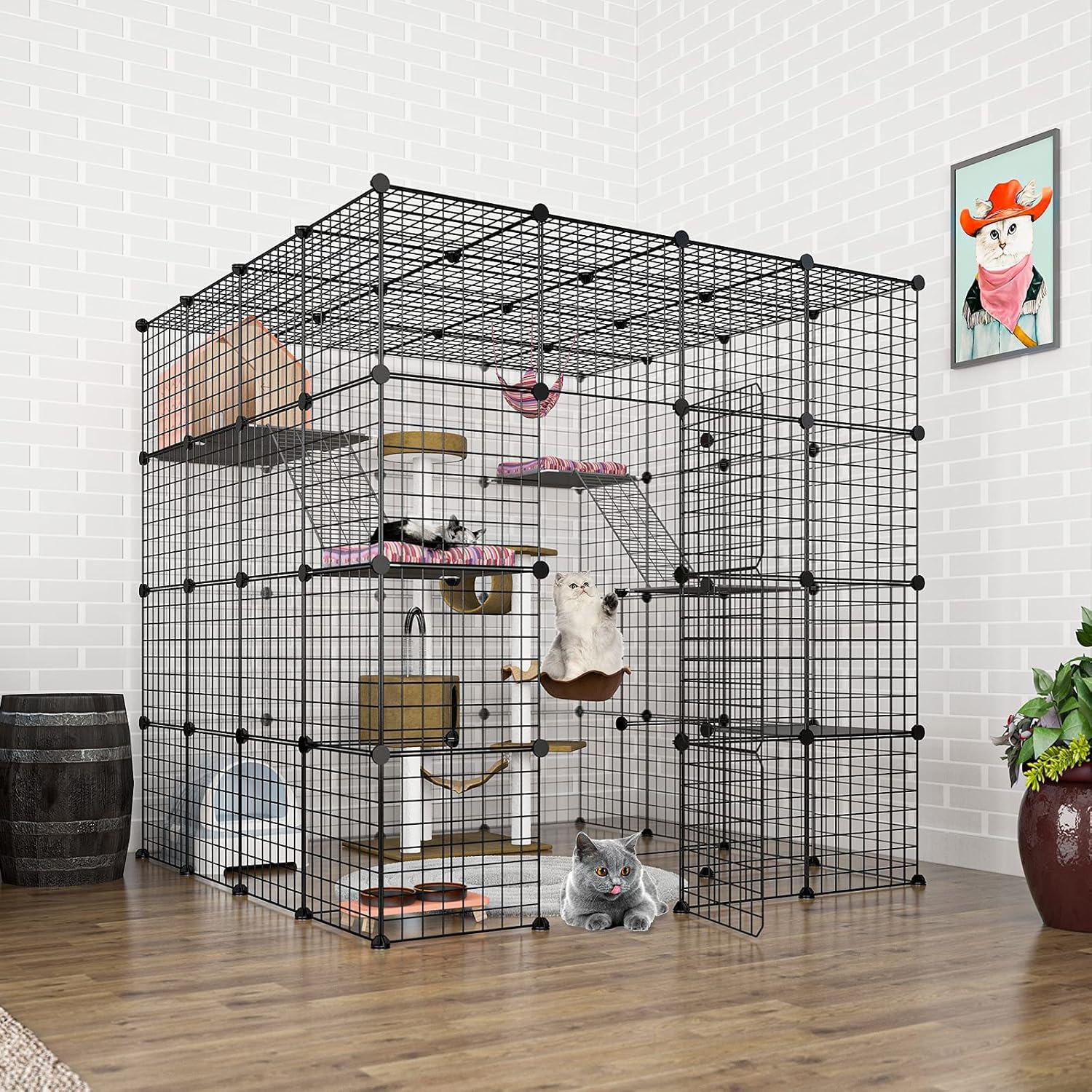 Large Cat Cage Indoor DIY Cat Playpen Detachable Metal Wire Kennels Crate N897