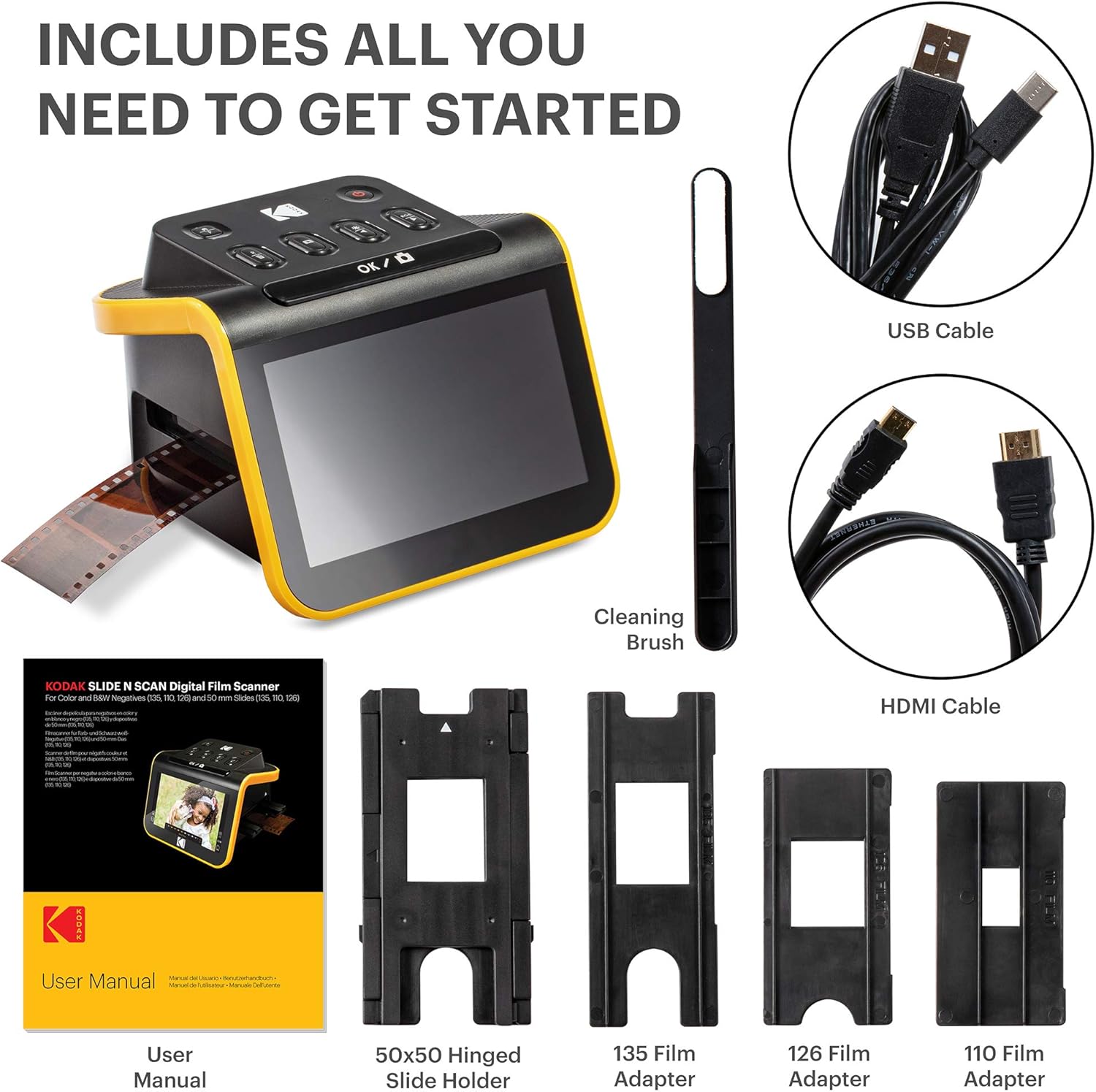 Film and Slide Scanner with 5" LCD Screen, Converts 35mm 126 110 Negatives and Slides to 22MP JPEG S414608