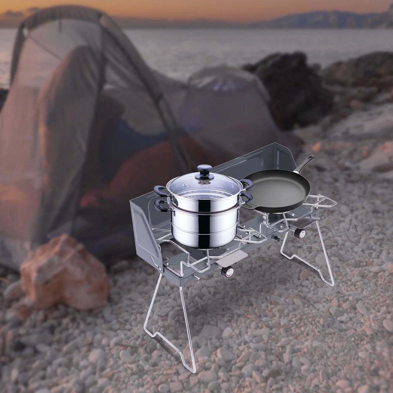 Portable 2-Burner Butane Camping Stove with Grill K5473