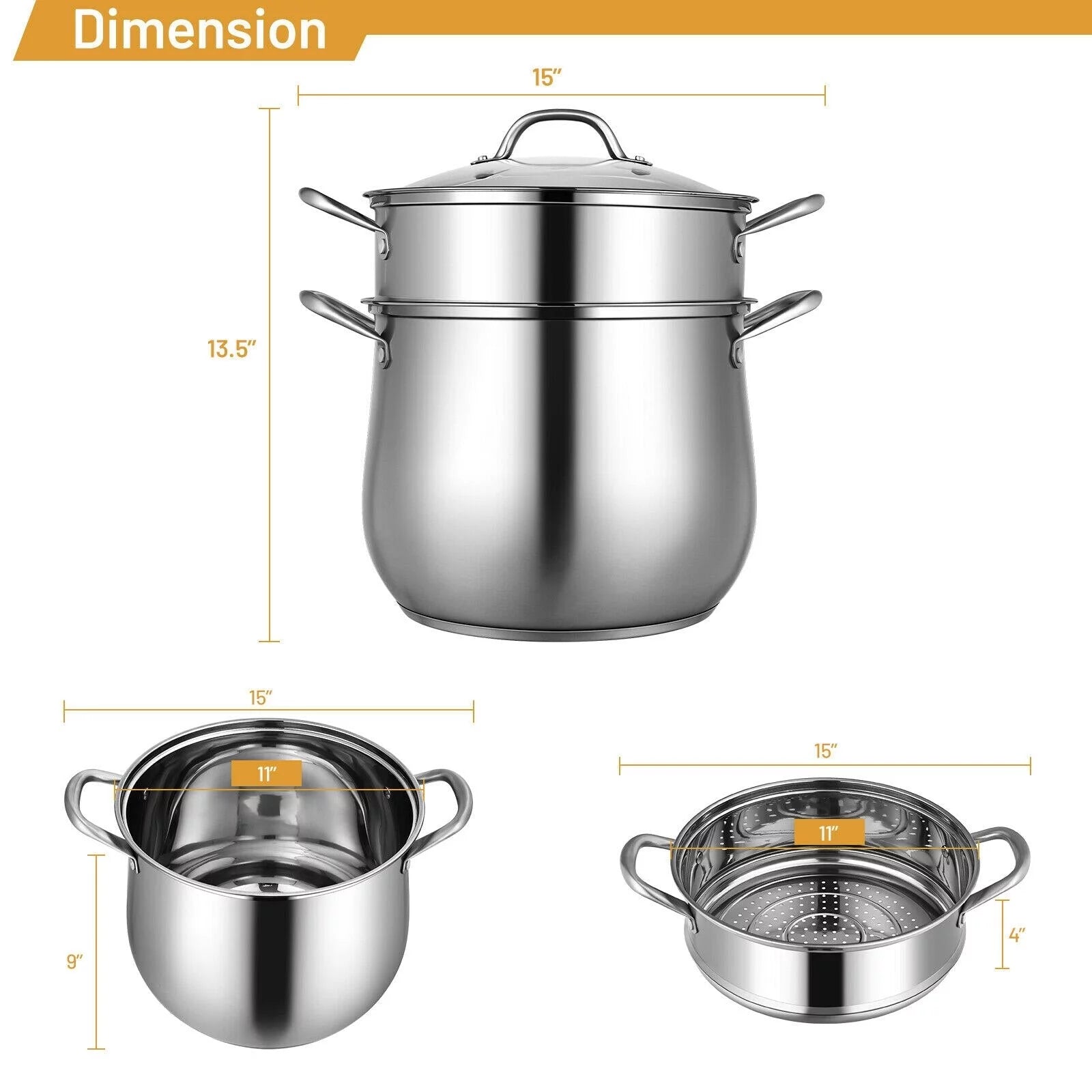 Stainless Steel 2-Tier Steamer Pot with Glass Lid L412457