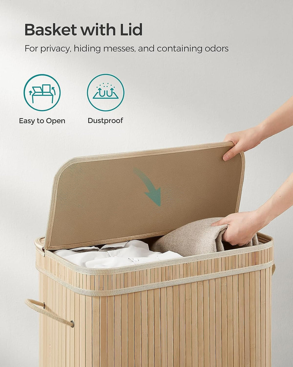 Bamboo Laundry Hamper with Lid and Handles F435652