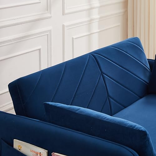 3-in-1 Convertible Velvet Sofa Bed with Pullout Bed, Loveseat with 2 Lumbar Pillows and Side Pocket G48240