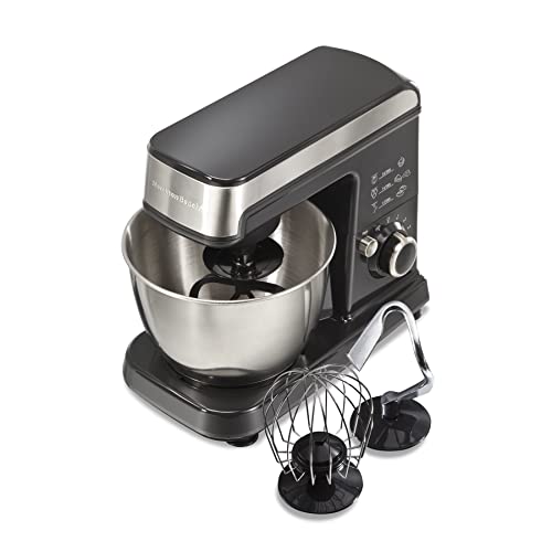 Hamilton Beach 6 Speed Electric Stand Mixer with Stainless Steel 3.5 Quart Bowl, Planetary Mixing, Tilt-Up Head, 300W Motor, Black (63325)