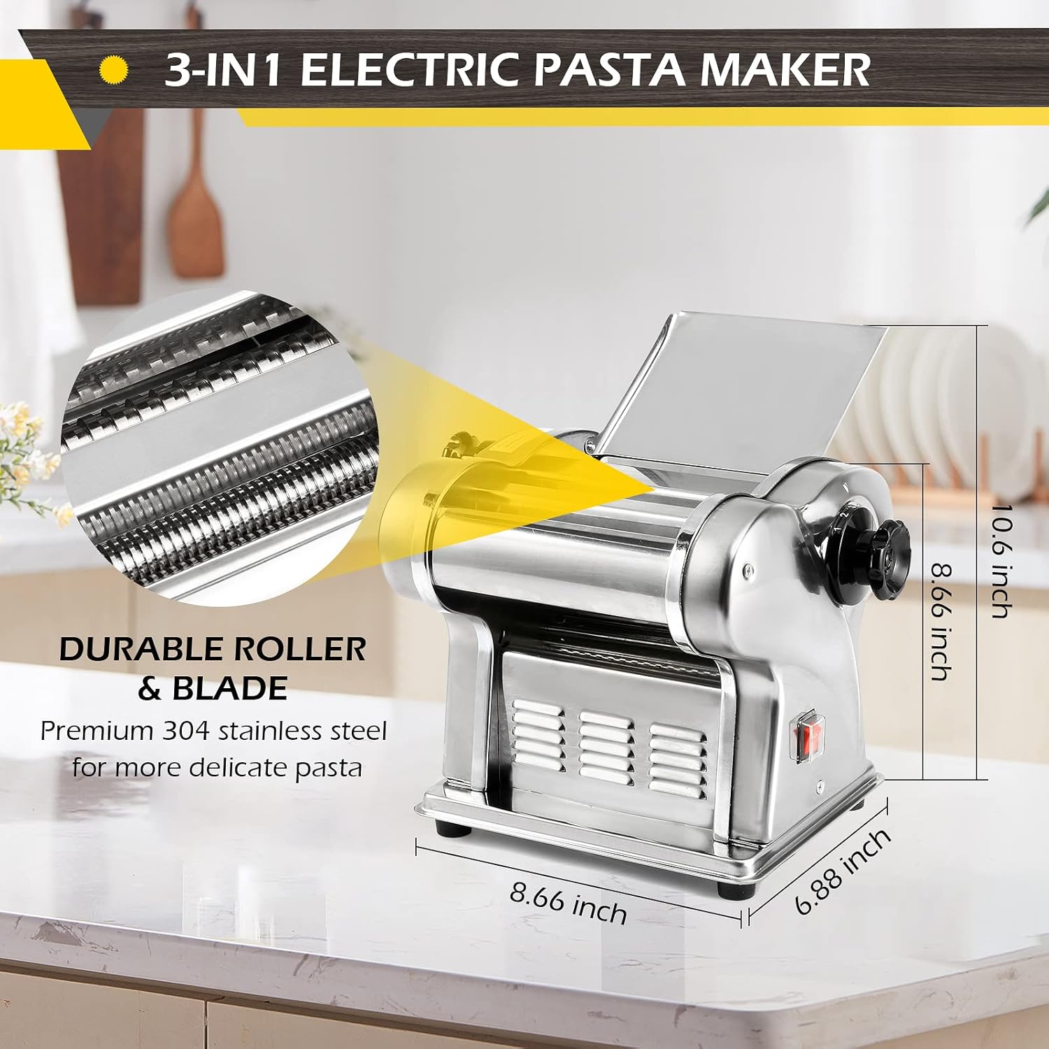 Electric Pasta Maker Noodle Machine with Adjustable Thickness, Stainless Steel, 135W O715362