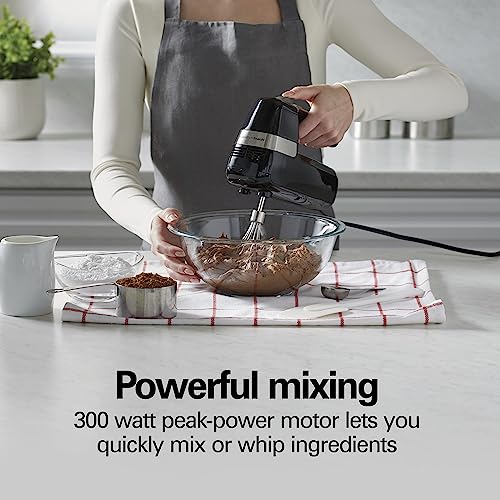 Electric Hand Mixer, 6 Speeds, 300 Watts, Includes Whisk and Storage Clip F402932