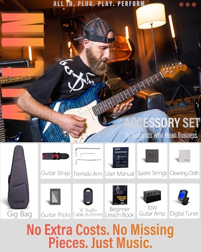 Electric Guitar with Coil-Split, Roasted Maple Neck, HSS Pickups, Beginner Kit with Amp and Bag C21096