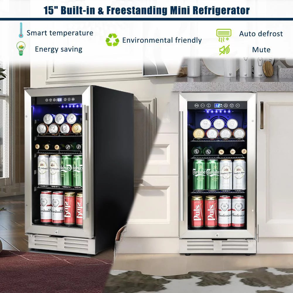 15 Inch Built-in Beverage Refrigerator with Clear Glass Door C162