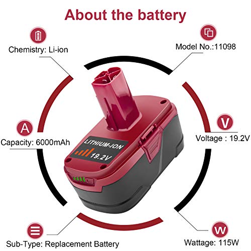 19.2V 6.0Ah Lithium-ion Battery for Craftsman C3 19.2-Volt Tools G273223