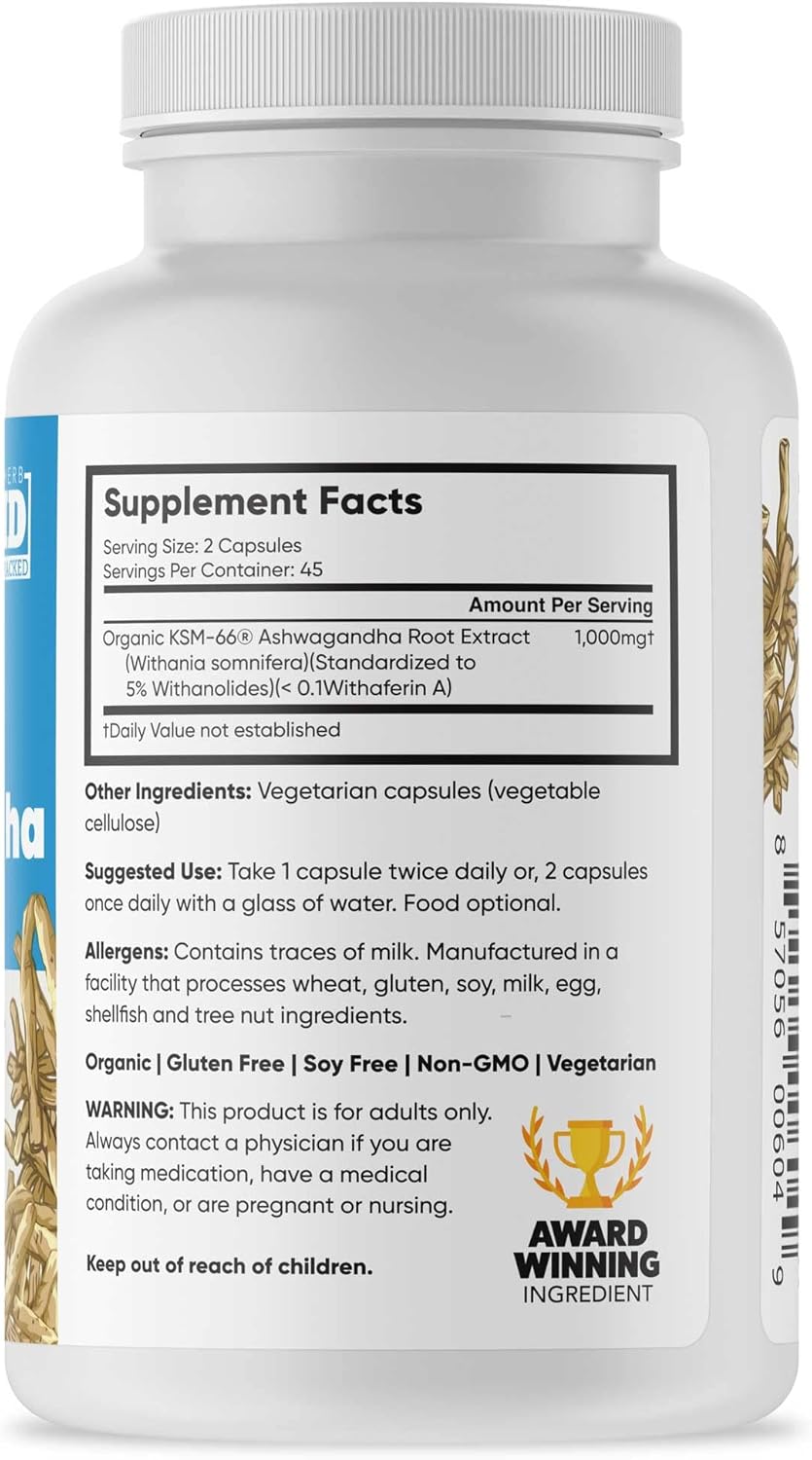 KSM-66 Ashwagandha Root Extract 1000mg, 90 Capsules K309489
