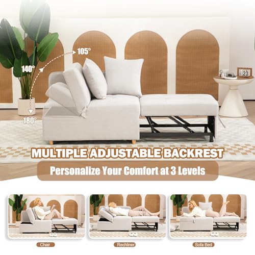 3-in-1 Sleeper Sofa Chair Bed with 2 Throw Pillows, Beige N826777