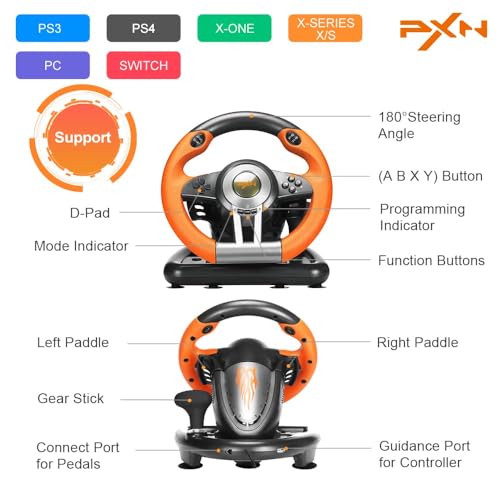 PC Racing Wheel 180 Degree USB Sim Steering Wheel with Pedals E706