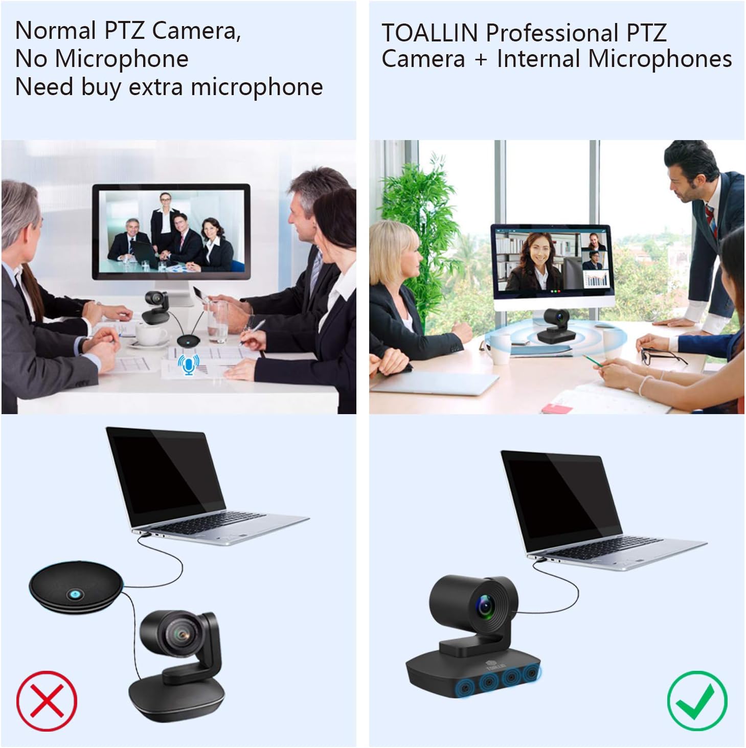 HD 1080P PTZ Conference Camera with 4 Microphones Array, 10X Optical Zoom, Voice Tracking L1459
