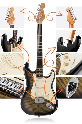 Electric Guitar with Coil-Split, Roasted Maple Neck, HSS Pickups, Beginner Kit with Amp and Bag C21096