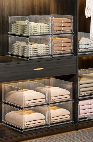 Stackable Wardrobe Organizer Bins, Foldable Plastic Storage Baskets for Closet, Kitchen, Bathroom T4782