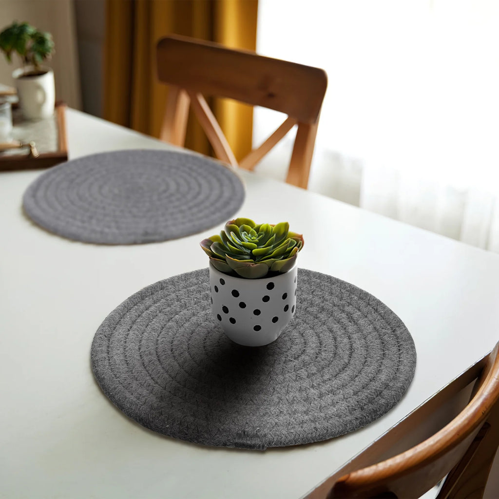 Round Woven Cotton Rope Placemat Set with Coasters M5852