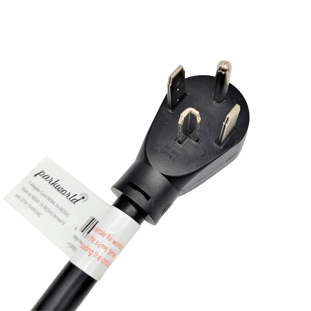 NEMA 14-30 Splitter, Dryer Plug to Dual Receptacle, 30 Amp, 20 Feet D155