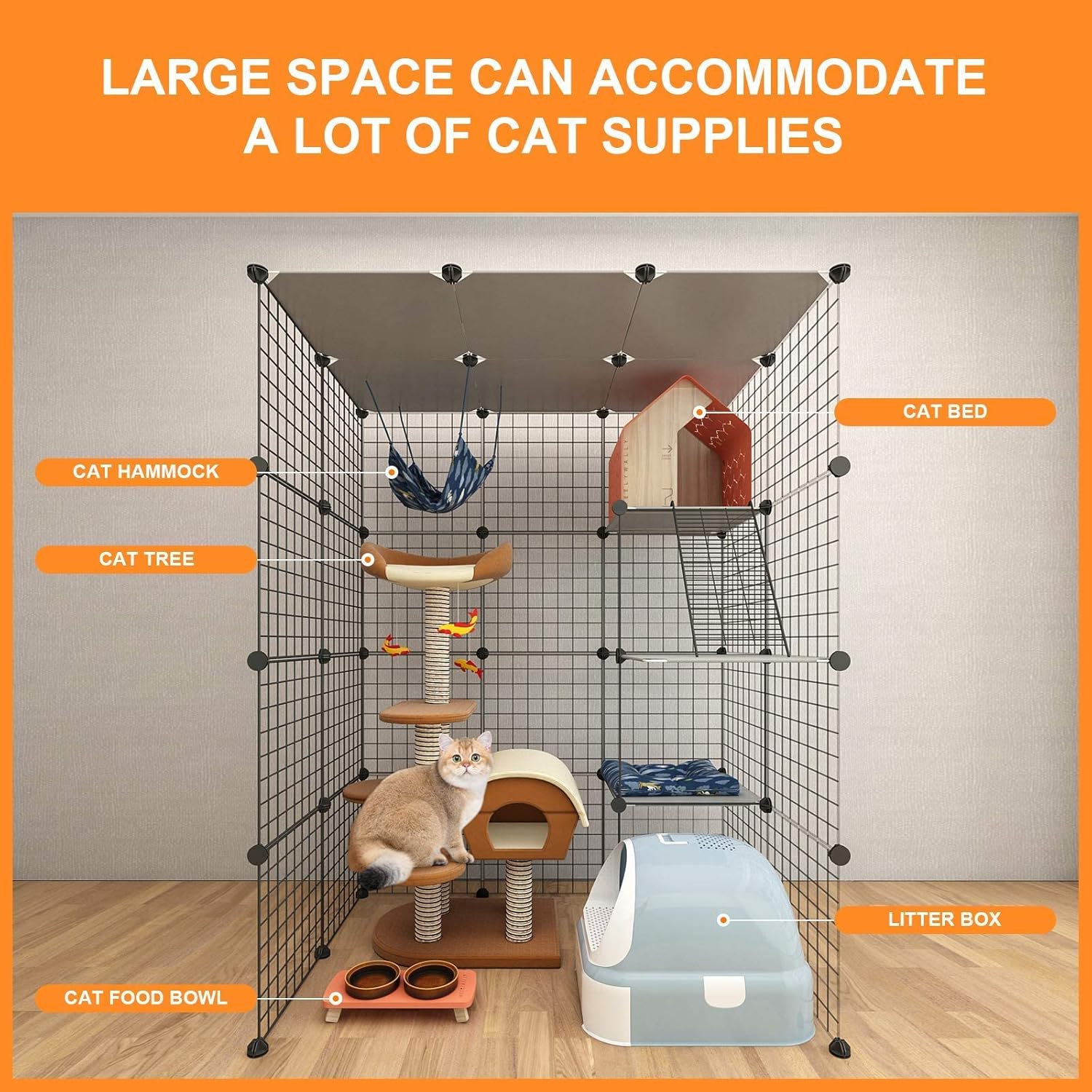 Large Cat Cage Indoor DIY Cat Playpen Detachable Metal Wire Kennels Crate N897