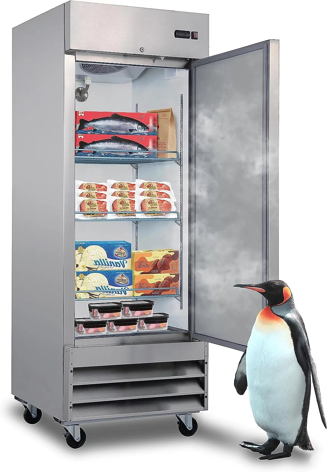23 Cu ft Commercial Freezer, Frost Free Upright Fridge with Smudge-Proof Single Door C75644