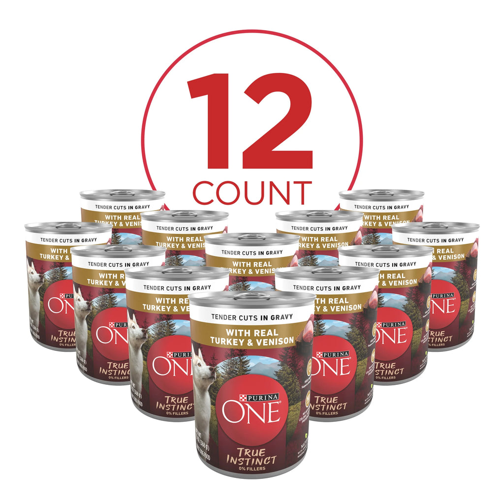Wet Dog Food High Protein Tender Cuts in Gravy, Real Turkey & Venison, 13 oz Cans (12 Pack) N77299