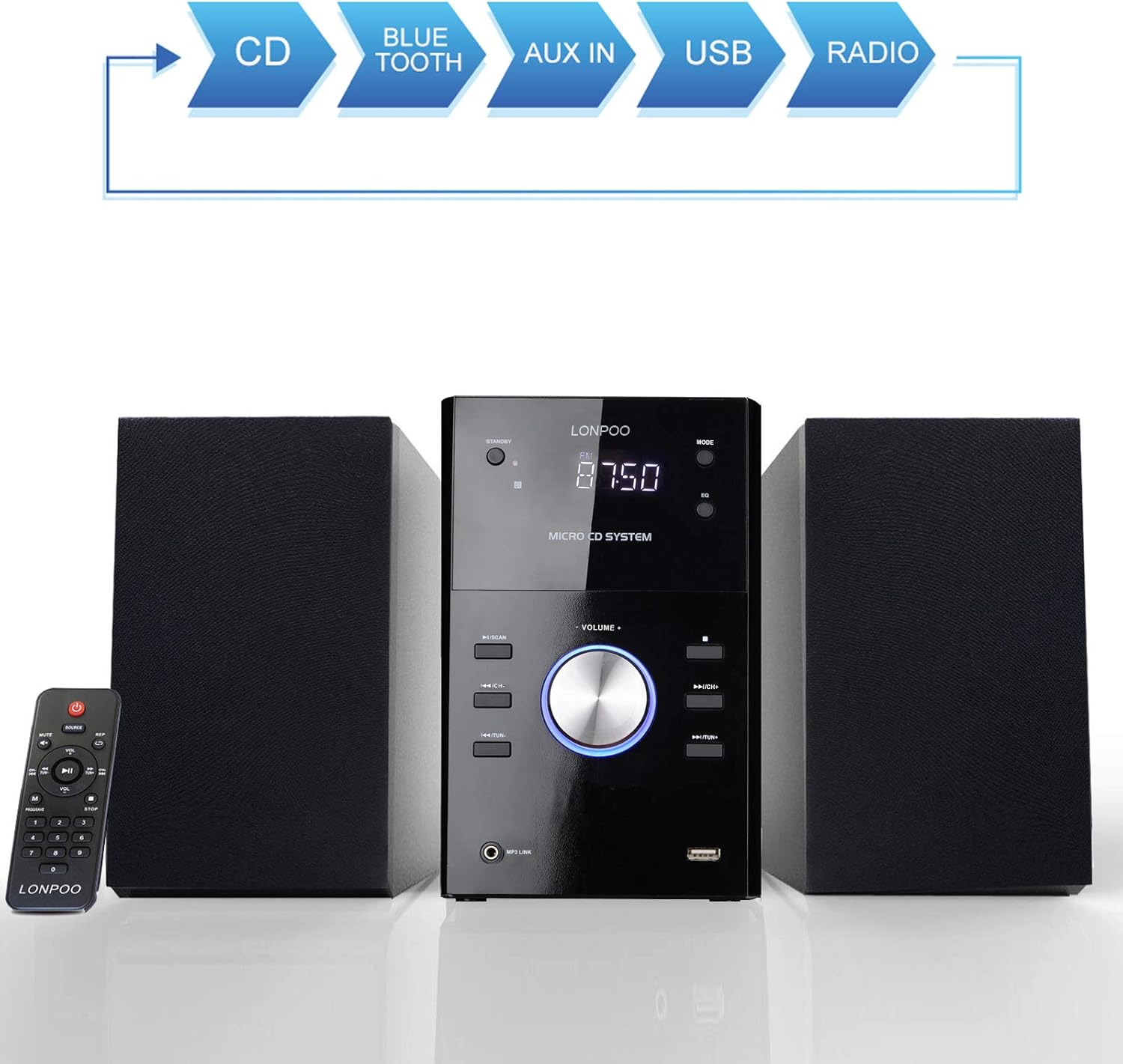 Home Stereo System with CD Player, Bluetooth, FM Radio and Remote Control U7777