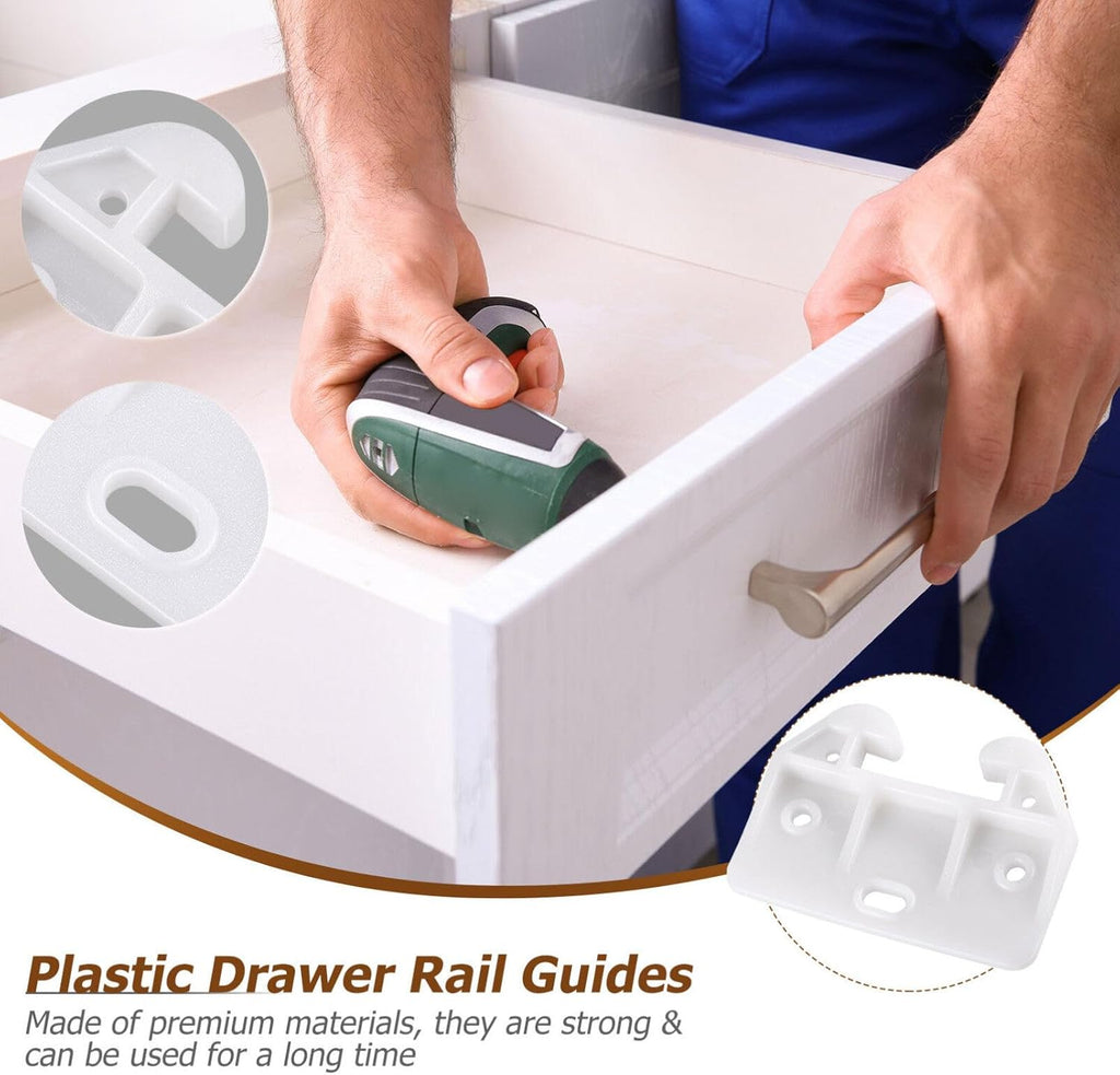 White Plastic Drawer Track Guide Replacement Parts for Cabinets and Furniture F180