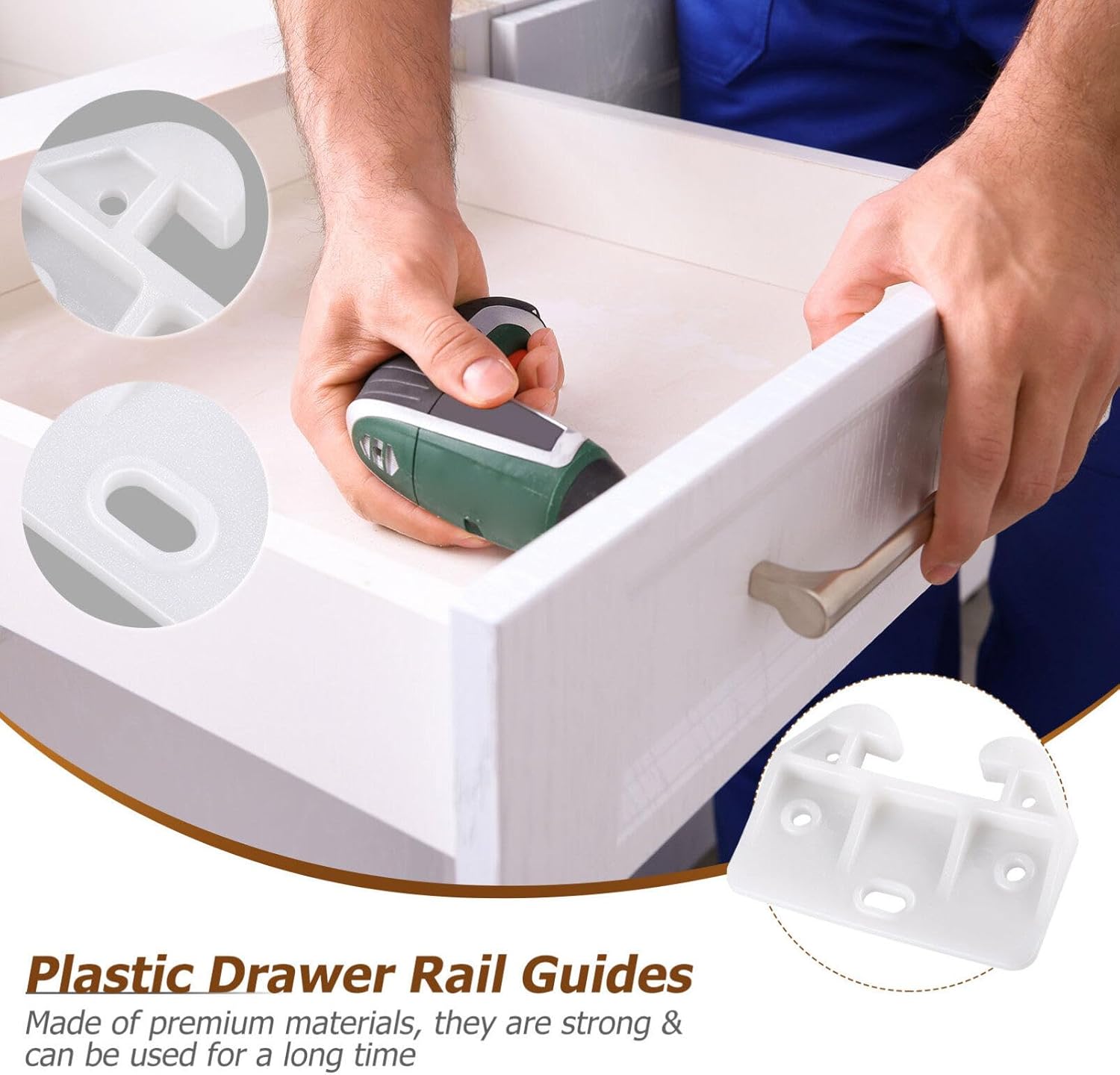 White Plastic Drawer Track Guide Replacement Parts for Cabinets and Furniture F180
