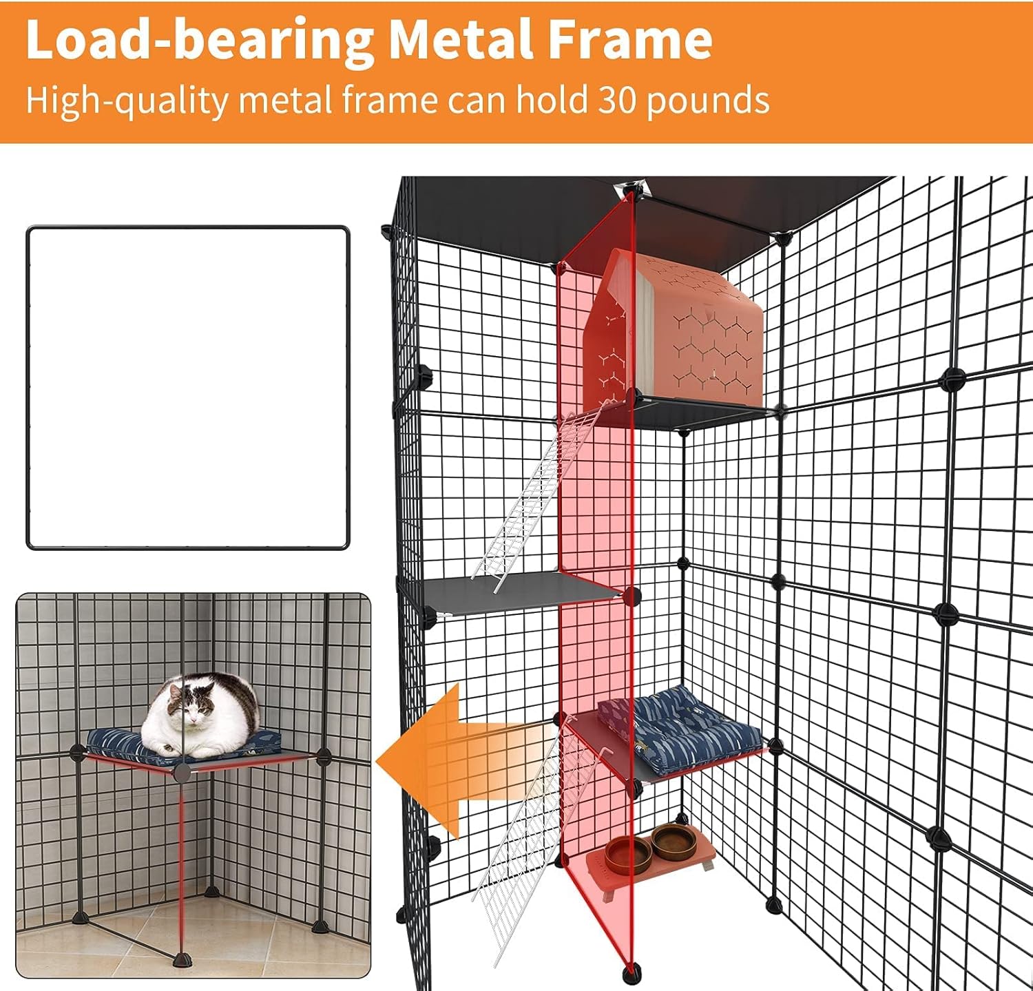 Large Cat Cage Indoor DIY Cat Playpen Detachable Metal Wire Kennels Crate N897
