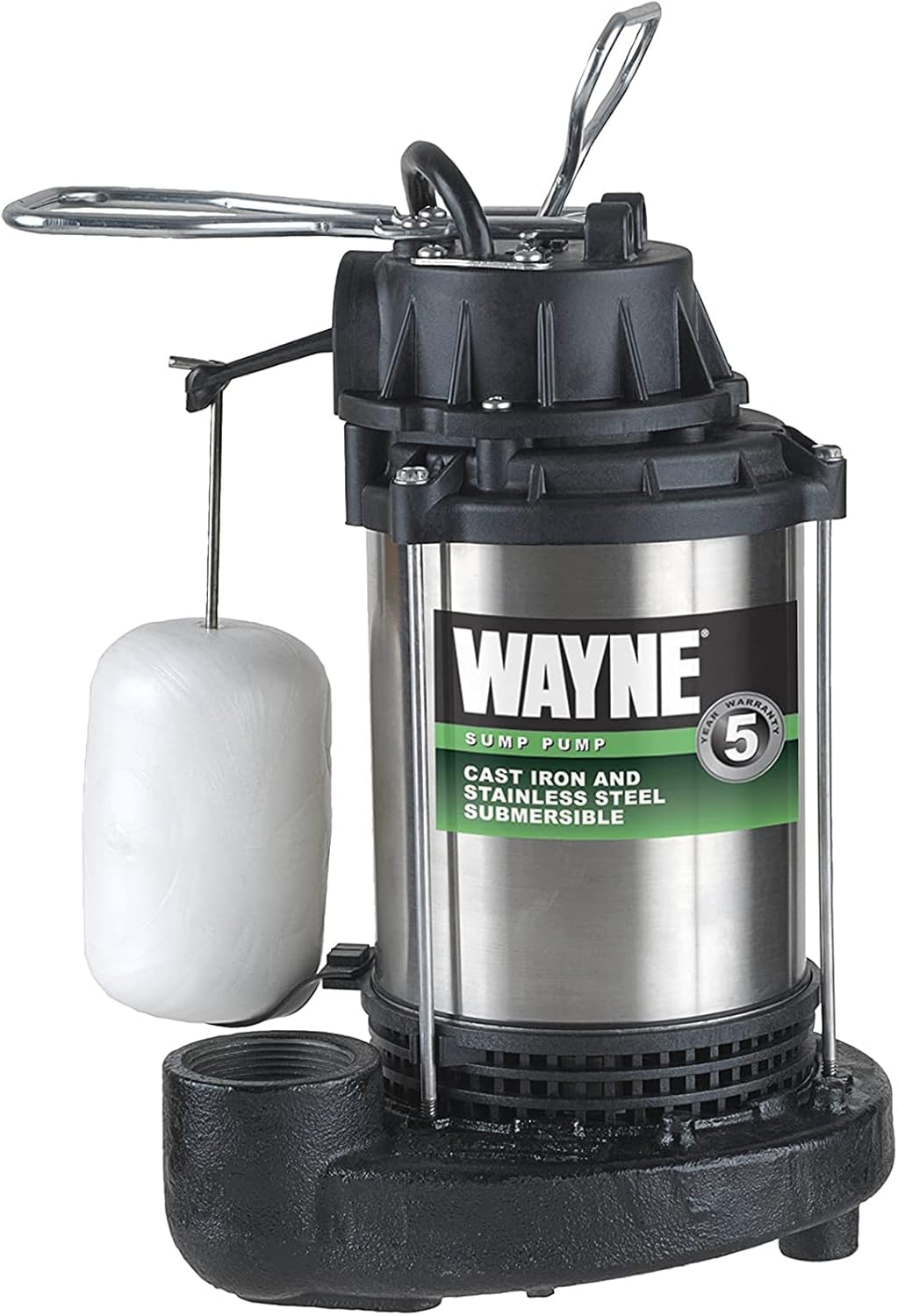 Wayne 58321-WYN3 CDU980E 3/4 HP Submersible Cast Iron and Stainless Steel Sump Pump with Integrated Vertical Float Switch, Large, Silver
