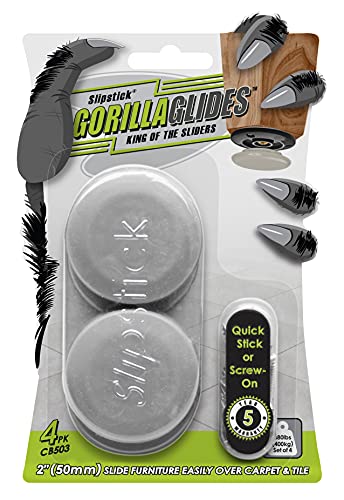 GorillaGlides CB503 2 Inch Furniture Sliders/Screw On Glide Floor Protectors (Set of 4 Glides) Large Furniture Feet Glides for Carpet and Hard Surface Sliding, Round