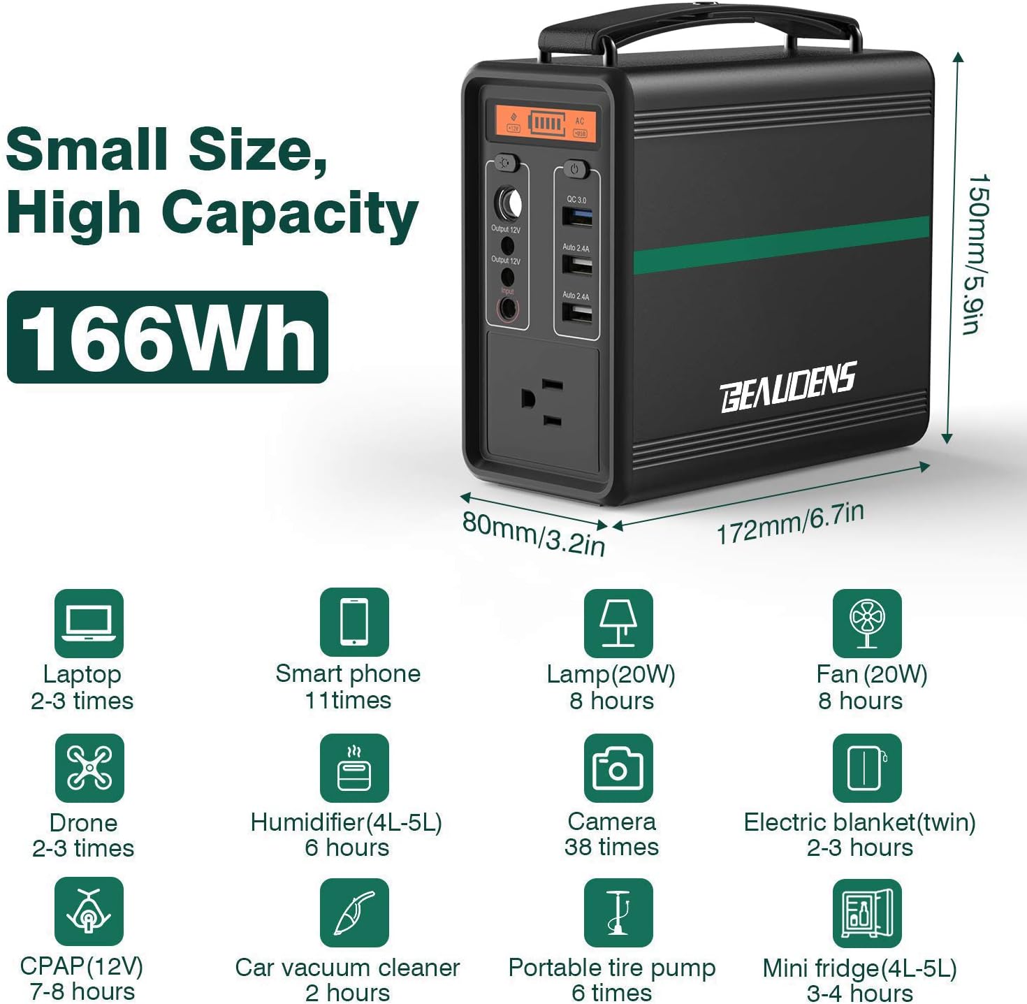 Portable Power Station 166Wh LiFePO4 Solar Generator 150W S868463