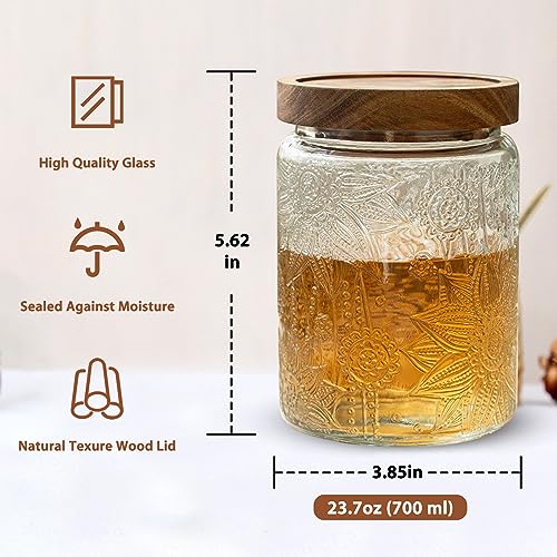 24 oz Glass Storage Jar with Airtight Bamboo Lid for Kitchen Pantry F6243