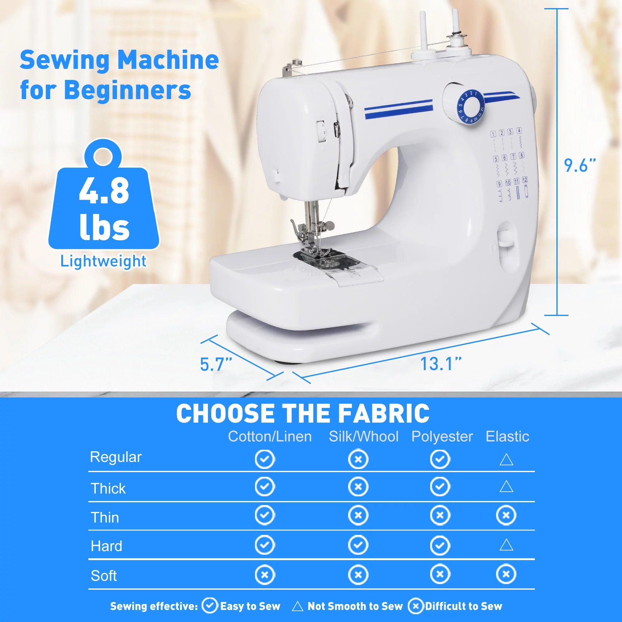 Portable Mini Sewing Machine with 12 Built-in Stitches, Double Needle, Foot Pedal S90469